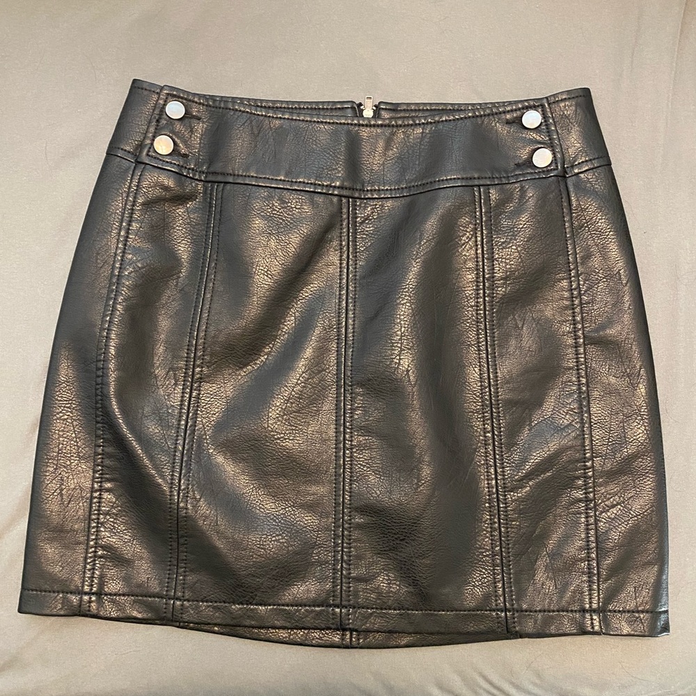 Free People Black Leather Skirt